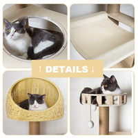 Arbre à chat en bois massif avec capsule spatiale et nid tressé, 166 cm, avec hamac et griffoir en sisal pour chat d'intérieur