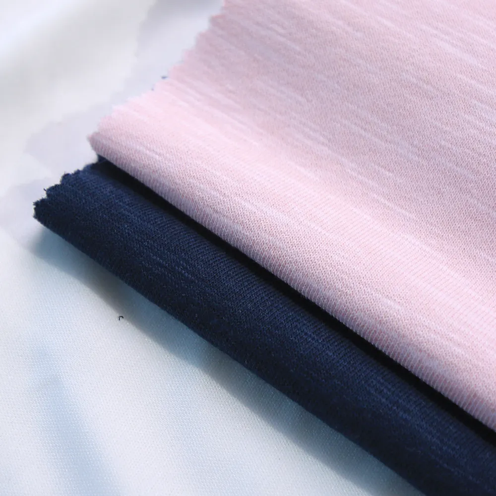 Malha de algodão sólido personalizado, malha dyed 30s cvc slub tecido de pano de poliéster