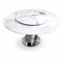 Table à manger personnalisée, plateau rond, style moderne, villa, 8 places, pieds en métal, meubles en pierre, luxe, marbre blanc