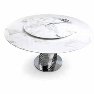 Customized Dining <b>Table</b> Round <b>Top</b> Modern Villa 8 Seater Metal Legs <b>Stone</b> Furniture Luxury White Marble - Product Image 2