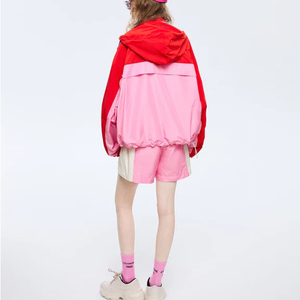 Custom Women pink Color Block <strong>Tracksuit</strong> <strong>90s</strong> Zip up Nylon Two Piece Windbreaker Short Set - Product Image 3
