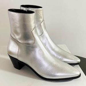 Nuevos zapatos de cuero genuino para hombre, <span class=keywords><strong>botines</strong></span> con punta en pico, botas de tacón cubano Chelsea, botas Chelsea gris plateado - Product Image 3