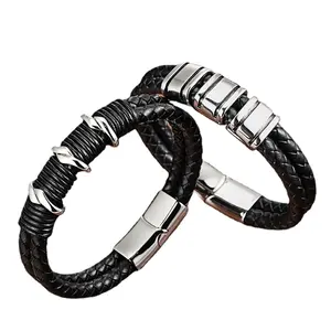 2312 Manufacturers wholesale high quality stainless steel leather bracelet cross-border hot selling men's magnet