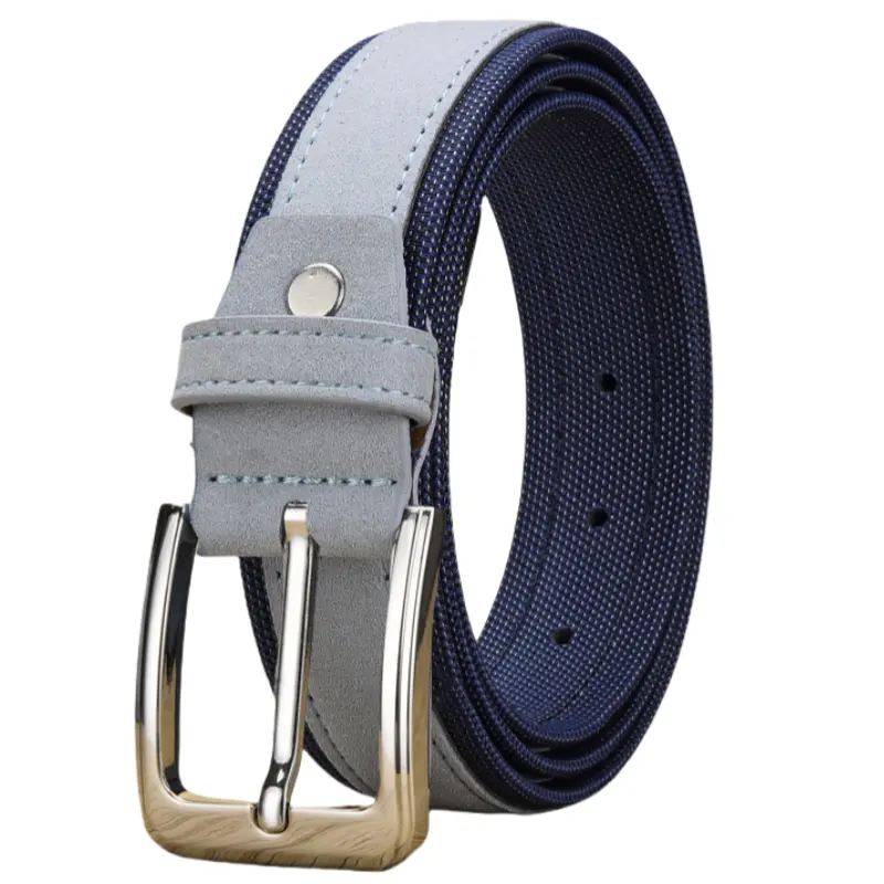 New Fashion Design Custom Logo Oxford Fabric Pin Buckle Belts Mens Canvas Suede Belts Blu Flut Leather Belts