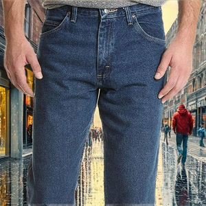 Jean en denim bleu pierre pour homme, style américain, respirant, imprimé, taille mi-haute, coupe droite, rétro, décontracté, tendance, ample, automne, taille 28-42 - Product Image 5