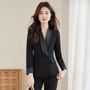 Women's Suit Set Black White Formal Wear Full Sleeve Polyester Satin Anti-Wrinkle Autumn Professional Office Style - Product Image 2
