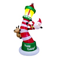 Venta al por mayor de fábrica: Adorno inflable gigante de 9 pies para jardín con reno y Papá Noel trepando por un faro, con luces LED, para Navidad.
