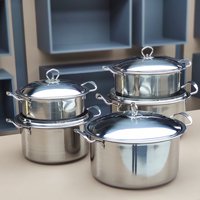 Lot de 14 casseroles professionnelles en acier inoxydable double couche à fond épais, avec doubles poignées, pour soupes profondes - Vente en gros usine