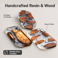 Plateau à thé rond en bois à motif végétal d'inspiration zen, dessous de verre, support de pot, design minimaliste moderne, résistant à la chaleur pour usage domestique