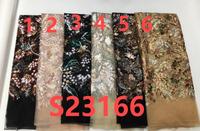 Tissu à sequins personnalisé S23166, fournisseur de tissus à sequins dorés, tissu brodé à sequins floraux