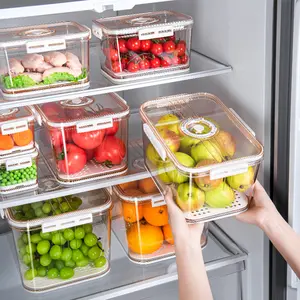 핫 세일 과일 보관함 주최자 야채 신선한 용기 냉장고 식품 보관 용기 세트 뚜껑과 스트레이너
