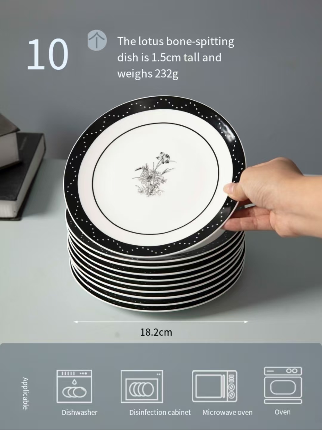 Assiette feuille de lotus noire