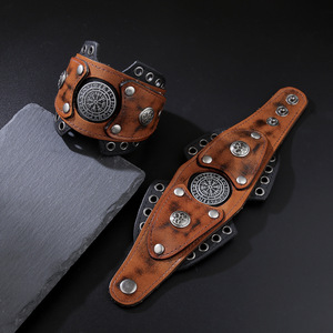 Genuine Leather Belt With Compass Design Punk Vintage <b>Style</b> For Men And Women Irregular Shape Durable Cow Hide Belt - Product Image 2