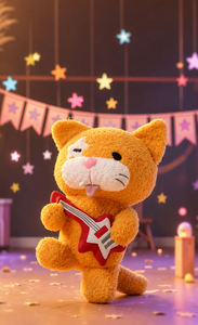 Peluche de Gato Guitarrista Naranja Suave Certificado por ASTM, Juguete de Peluche de Gatito Kawaii de Estrella de <span class=keywords><strong>Rock</strong></span>, Amigable con la Piel - Product Image 5