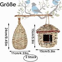 2 Stück handgewebte hängende Vogelnester aus Gras |   Für Wellensittiche, Sittiche, Kanarienvögel, Stieglitz, Kolibris, Wimpelkäfer