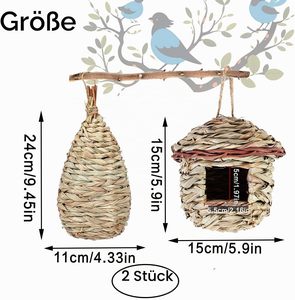 2 Pièces Nids d'Oiseaux Suspendus en Herbe Tressée à la Main |   Pour les canaris, les tourtereaux, les colibris, les rouge-gorge, les colombes et les oiseaux de compagnie - Product Image 2