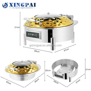 Matériel <span class=keywords><strong>de</strong></span> restauration XINGPAI, réchaud à buffet en acier inoxydable martelé, réchauds <span class=keywords><strong>de</strong></span> luxe en or avec couvercle en verre - Product Image 5