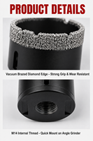 Kit de forets diamantés brasés sous vide M14, adapté au marbre, au granit, aux carreaux de céramique et au kit de scies cloches pour maçonnerie sèche en céramique, noir