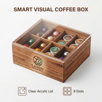 Boîte à capsules de café en bois de luxe Landy avec couvercle transparent, organiseur de dosettes de café premium à 8 compartiments pour la cuisine, vente en gros