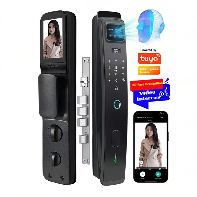 3D Facial Recognition Palmprint Fingerprint Code Smart Lock Tuya Wifi App With 2 Ways Real Time Video Intercom Intelligent Lock