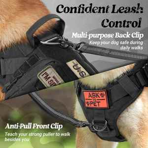 Correa Táctica para Perro de Fábrica, Resistente, con Asa, Ajustable, Antitirones, para Entrenamiento, Caza y Paseo, Color Negro Sólido - Product Image 6