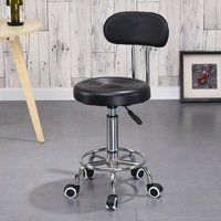 Tabouret Rond Pivotant et Réglable en Hauteur, Noir en PU, pour Salon de Beauté et Consultation Médicale, avec Dossier – Vente en Gros Usine