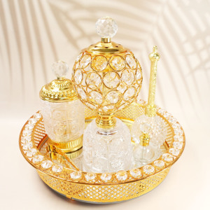 Kim Loại Màu Trắng Thủy Tinh Arabic Phong Cách Hương Burner Đặt Nhà Khách Sạn Đảng Gương Vuông Khay Vàng Gia Vị Hộp bakhoor Hương Set - Product Image 5