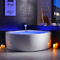 Bain à remous 2 personnes rond pour salle de bain SPA en coin avec robinet de douche Baignoire à jet d'air en acrylique Lumière colorée