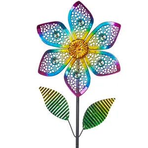 Attrayant de haute qualité en métal jardin moulin à vent coloré fleur jardin accessoires décorations pour la maison