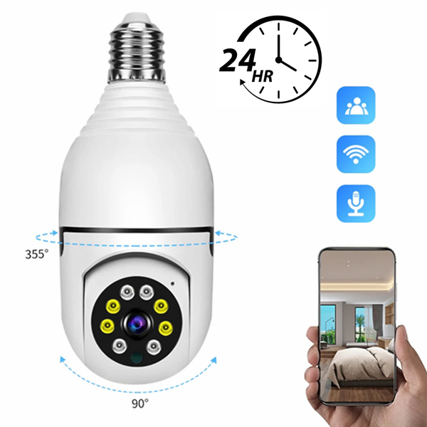360 Degree Outdoor E27 Light Bulb Security Camera Night Vision Motion Detection with Cloud Data Storage CMOS Imaging Sensor