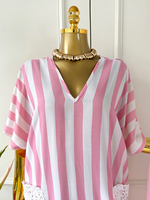 Robe Abaya Kaftan rayée à col en V pour femmes avec poches en dentelle, coupe ample, robe longue musulmane, écharpe assortie, ensemble 2 pièces