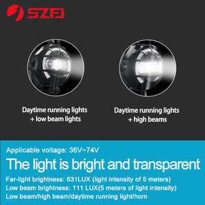 Faro Anteriore LED Combinato Abbagliante/Anabbagliante per Bicicletta Elettrica con Integrazione nel Forcellone, Clacson e Luci Diurne (<span class=keywords><strong>36</strong></span>-74V) - Product Image 2