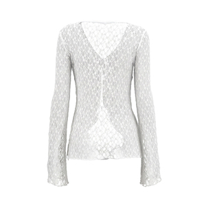Viviblook J26TP289 Women Autumn Top V-Neck Lace Long <b>Sheer</b> Casual Long Sleeve Top for Ladies - Product Image 5