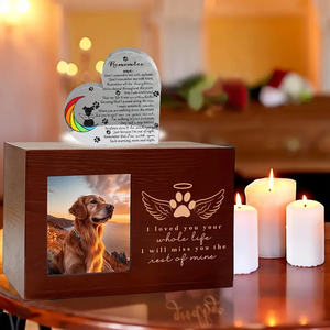 Urna conmemorativa de madera para mascotas Heartfelt con alas de Ángel, forro de franela <span class=keywords><strong>negra</strong></span>, marco de fotos, abalorio de ala y decoración con estampado de <span class=keywords><strong>pata</strong></span> para perros y gatos - Product Image 2
