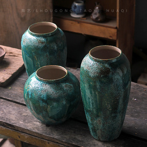 <span class=keywords><strong>Vase</strong></span> à fleurs en céramique vert émeraude, poterie rustique vintage, poterie émaillée colorée, nouveau style <span class=keywords><strong>chinois</strong></span> moderne et simple pour salon - Product Image 4