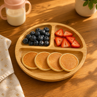 Assiette ronde pour enfants à 3 compartiments, écologique, non toxique, plateau de service pour nourrissons, bambou durable, retour à l'école