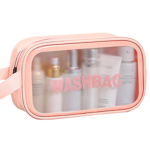 Pochette de maquillage couleur bonbon, imperméable, transparente en PVC, trousse de toilette portable en cuir PU pour femmes et filles - Product Image 1