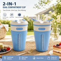 Gobelet portable grande capacité pour boissons froides avec double compartiment, graduations de mesure et paille à double ouverture