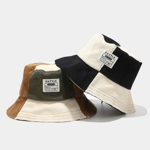 Chapeau Bob de Pêcheur en Coton Corduroy Bicolore Noir et Camel, Personnalisable à Faible MOQ, Offre Promotionnelle, Vente Chaude - Product Image 3