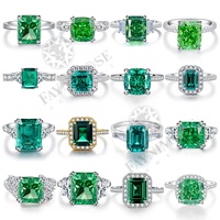 Haute qualité pleine 8A glace cubique Zircon pierres précieuses anneaux promesse fiançailles 925 argent Sterling émeraude vert pierre anneaux