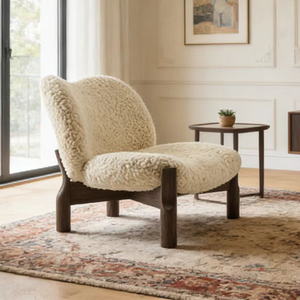 Fauteuil lounge moderne en <span class=keywords><strong>laine</strong></span>, pieds en bois, fauteuil moelleux en tissu Teddy, fauteuil d'appoint en bouclette crème, mobilier de chambre à coucher, salon, design - Product Image 2