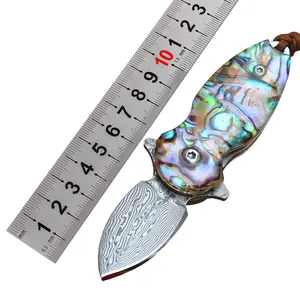 दमिश्क स्टील छोटे जेब तह चाकू के साथ मोती का सीप खोल संभाल