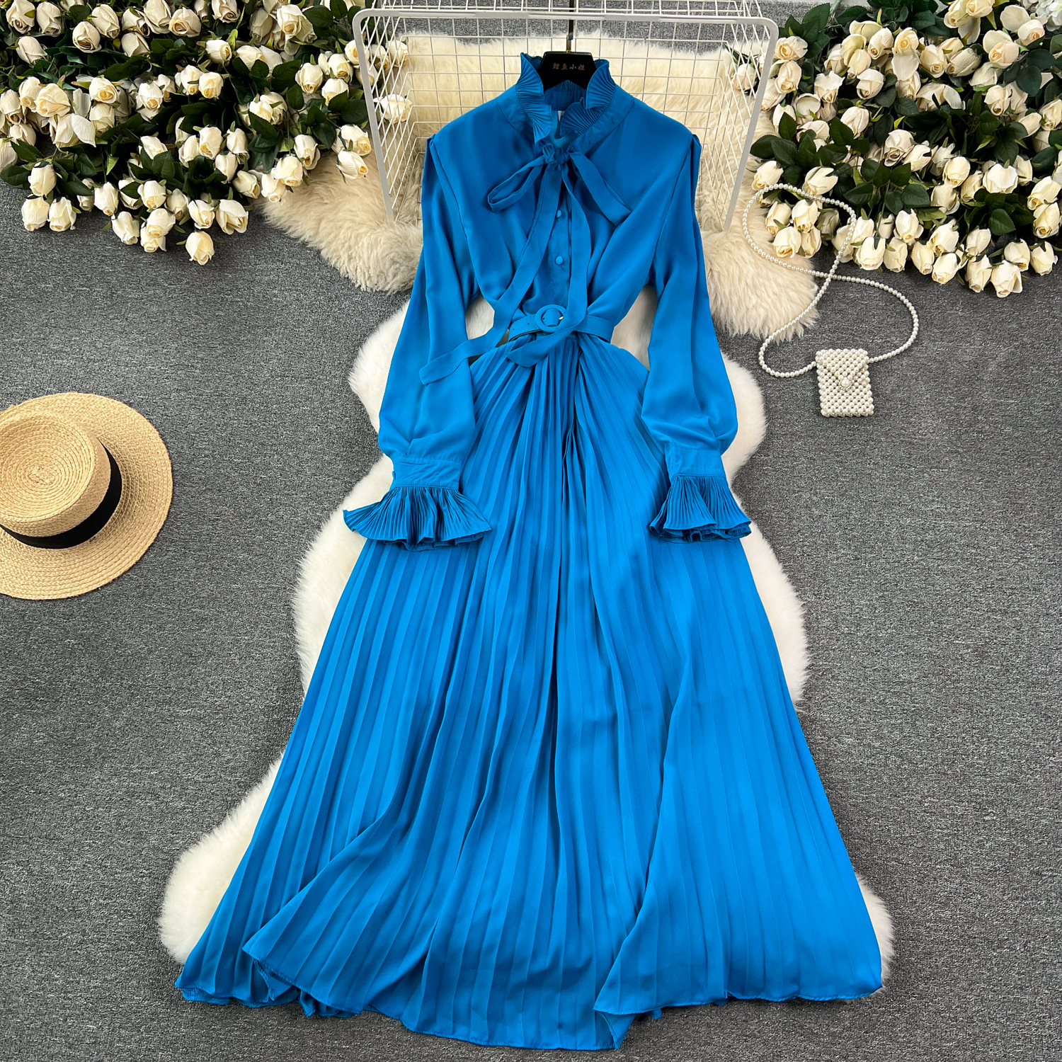 LE2317 Elegant Chiffon Long Dress Spring Women Vintage
