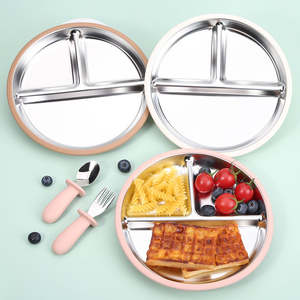 <span class=keywords><strong>Assiettes</strong></span> divisées pour bébé avec ventouse en silicone amovible sans BPA, vaisselle pour enfants, plats pour bébé, acier inoxydable 304, assiette pour enfants - Product Image 2