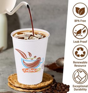 แก้วกาแฟขนาด 12 ออนซ์, แก้วกาแฟกระดาษขนาด 12 ออนซ์, แก้วแบบใช้แล้วทิ้งป้องกันการรั่วซึมสำหรับเครื่องดื่มเย็นหรือเครื่องดื่มร้อน - Product Image 3