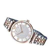 Montre-bracelet de luxe à quartz pour femme en acier inoxydable, design étoilé rose clair avec diamants, étanche, cadran à aiguilles