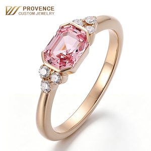 Fabricante de joyería fina personalizada OEM ODM, anillo de oro macizo de 10k, 14k, 18k con zafiro rosa cultivado en laboratorio, regalo de cumpleaños para chica. - Product Image 1