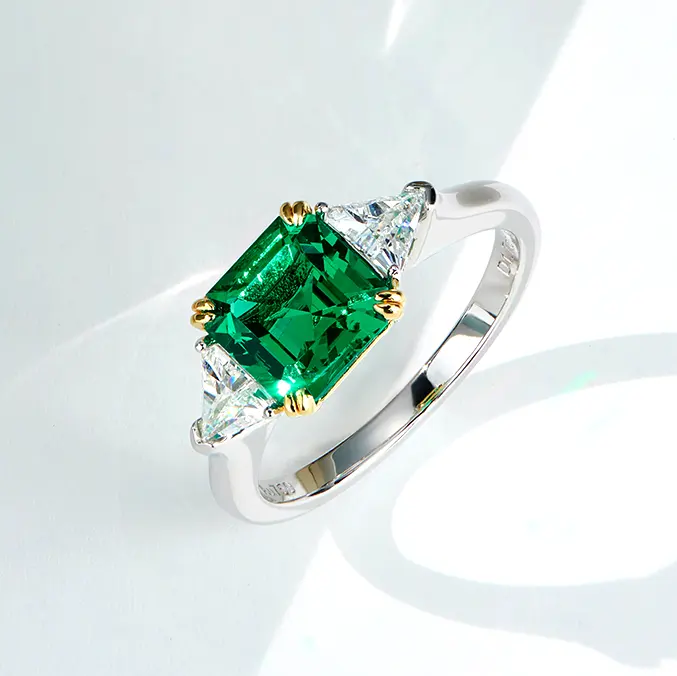 Rochime anel, pedra esmeralda personalizada três pedra anel de ouro 14k anéis 925 prateado anel de pedra preciosa verde