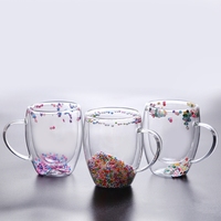 Hete Aanbieding Cadeaus voor Vrouwen 250ml 350ml Dubbelwandige Glazen Koffiemokken met Handvat en Gedroogde Bloemen