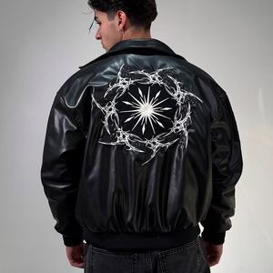 <span class=keywords><strong>Bomber</strong></span> <span class=keywords><strong>Bomber</strong></span> personalizzato <span class=keywords><strong>oversize</strong></span> da uomo giacca di pelle nera <span class=keywords><strong>Bomber</strong></span> di alta qualità - Product Image 3